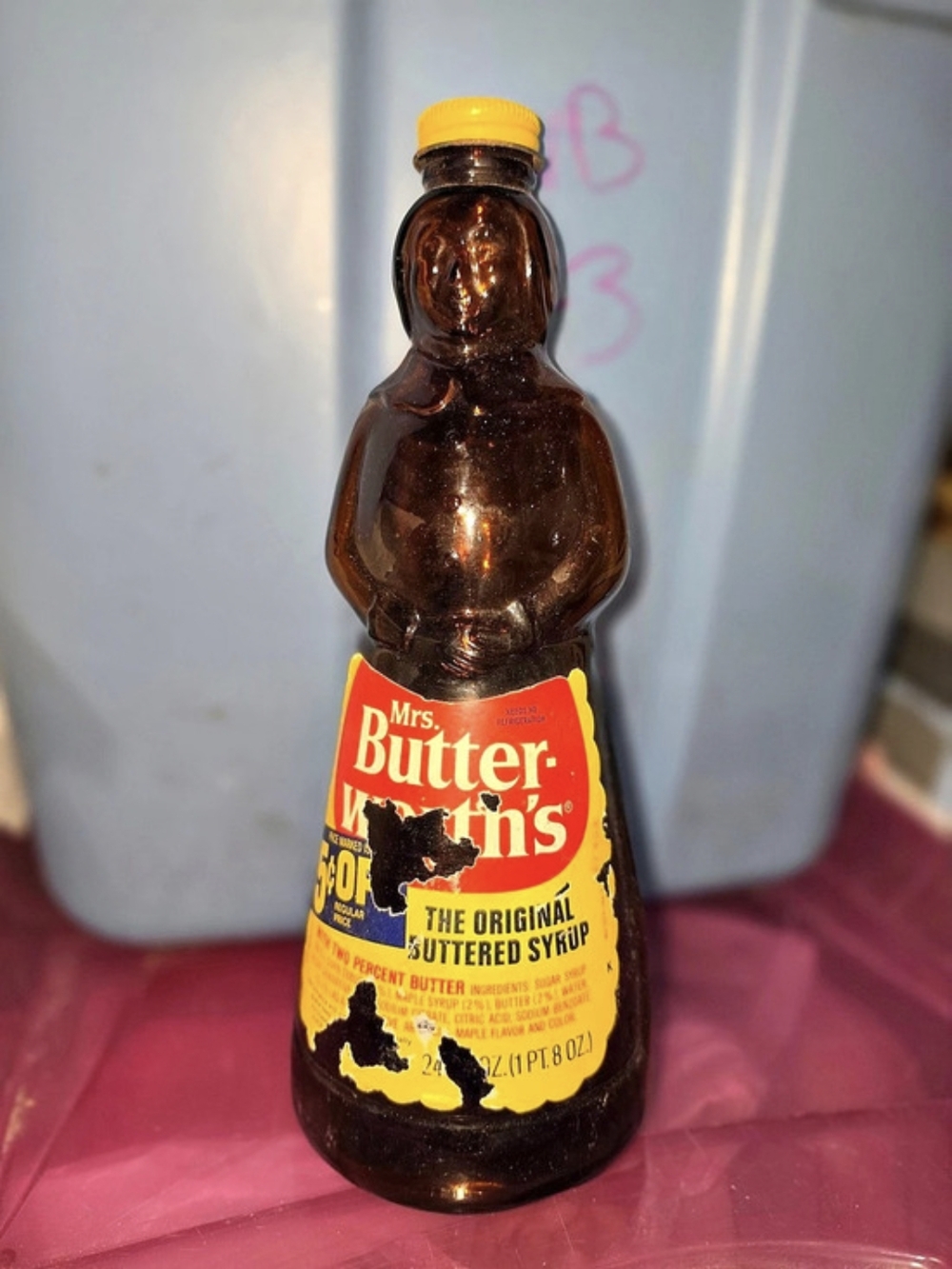 Mrs. Butterworth's Vintage Amber Glass Syrup Bottle